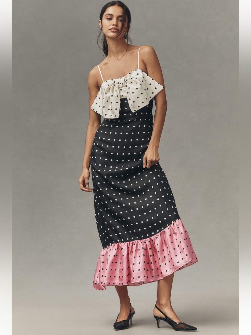 Anthropologie Maude Club Penelope Silk Polka Dot Bow Maxi Dress in Small New